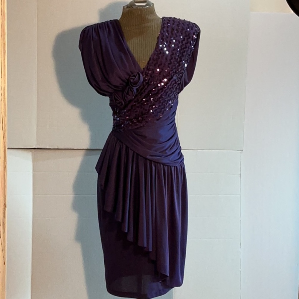 Elegant Asymmetrical Purple Dress with Sequins